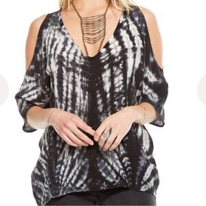 Chaser Tie Dye Silk Oversized Fit Cold Shoulder Top Blouse Size S